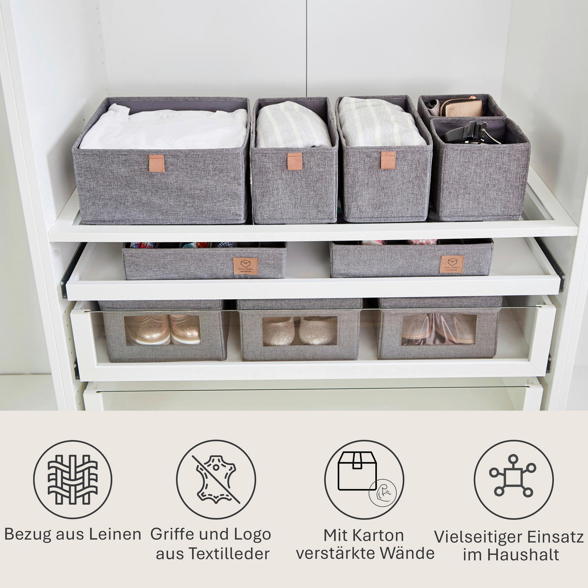 AUFBEWAHRUNGSBOXEN-SET Premium  - Grau, Basics, Karton/Textil - Store It