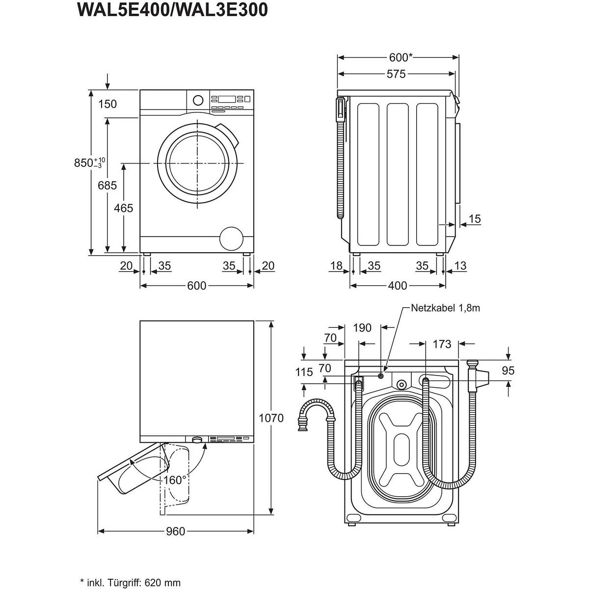 WASCHMASCHINE LR7E60480   - Weiß, Basics, Metall (59,6/84,7/57,7cm) - AEG