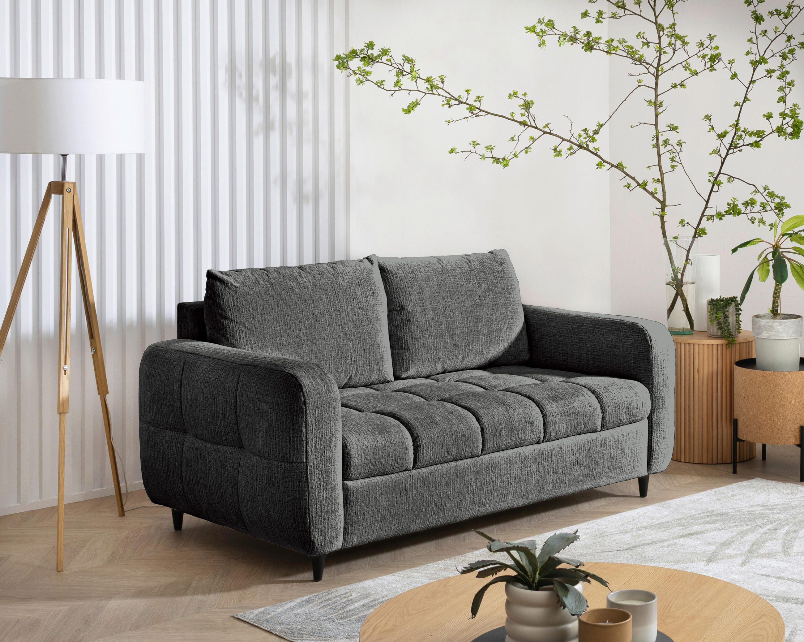 2-SITZER-SOFA Flachgewebe Anthrazit  - Anthrazit/Schwarz, MODERN, Holz/Textil (167/88/101cm) - Lomoco