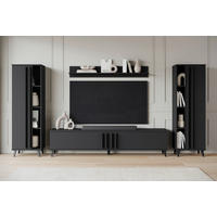 WOHNWAND 4-teilig  in Schwarz 270/140/33 cm  - Schwarz, Trend, Holzwerkstoff/Kunststoff (270/140/33cm)