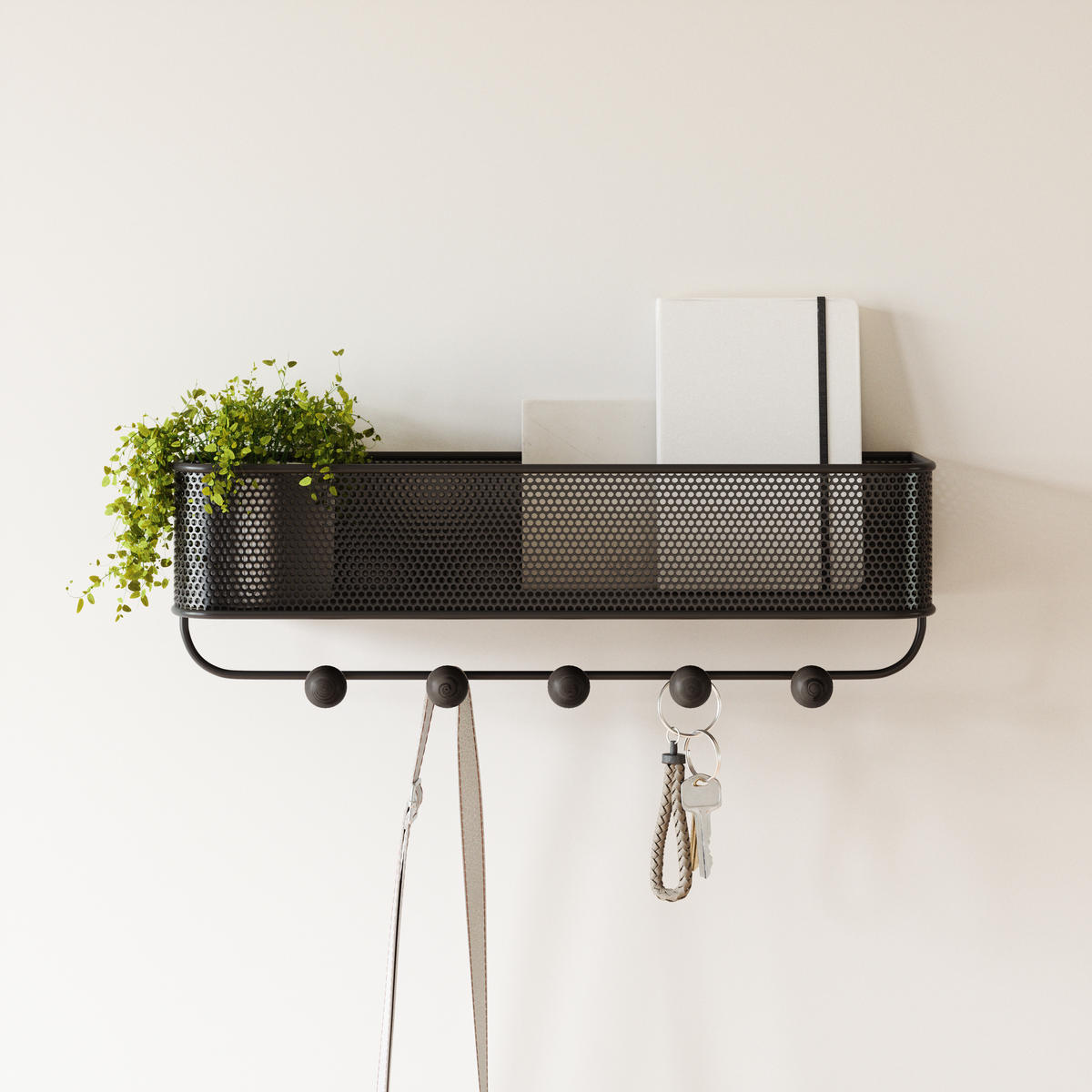 VISEČI ORGANIZATOR         9/9/32 cm            - črna/rjava, Basics, kovina (9/9/32cm) - Umbra