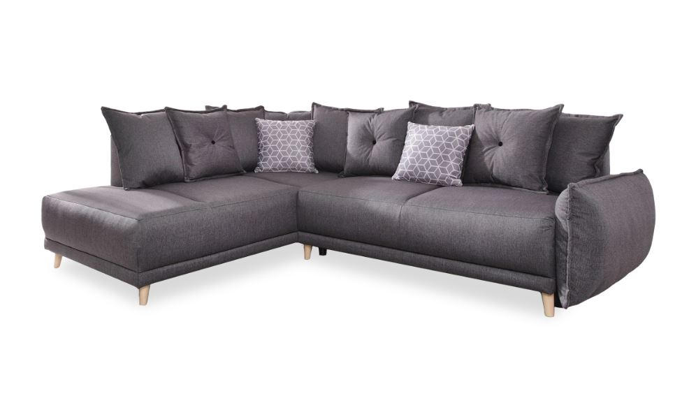 ECKSCHLAFSOFA Dunkelgrau Webstoff - Dunkelgrau/Hellgrau, Basics, Holz/Textil (190/235cm) - MID.YOU