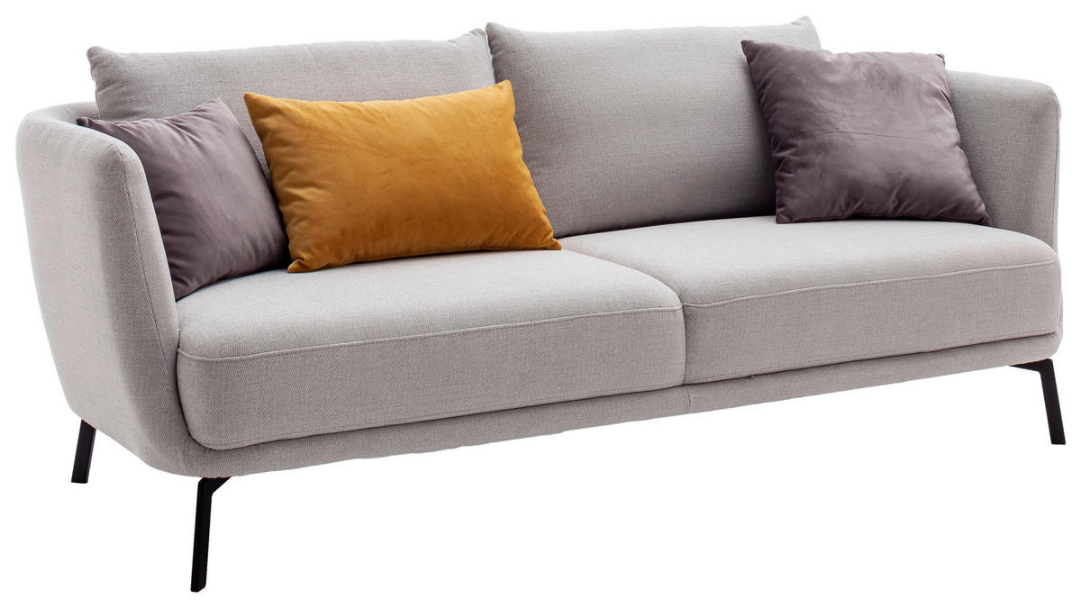 3-SITZER-SOFA in Flachgewebe Platinfarben  - Platinfarben/Schwarz, Design, Textil/Metall (210/71/91cm) - Schöner Wohnen