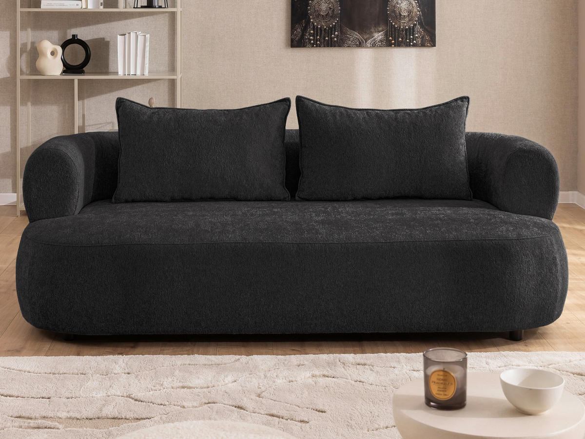 3-SITZER-SOFA in Chenille Schwarz  - Schwarz, Design, Kunststoff/Textil (200/76/96cm) - Livetastic