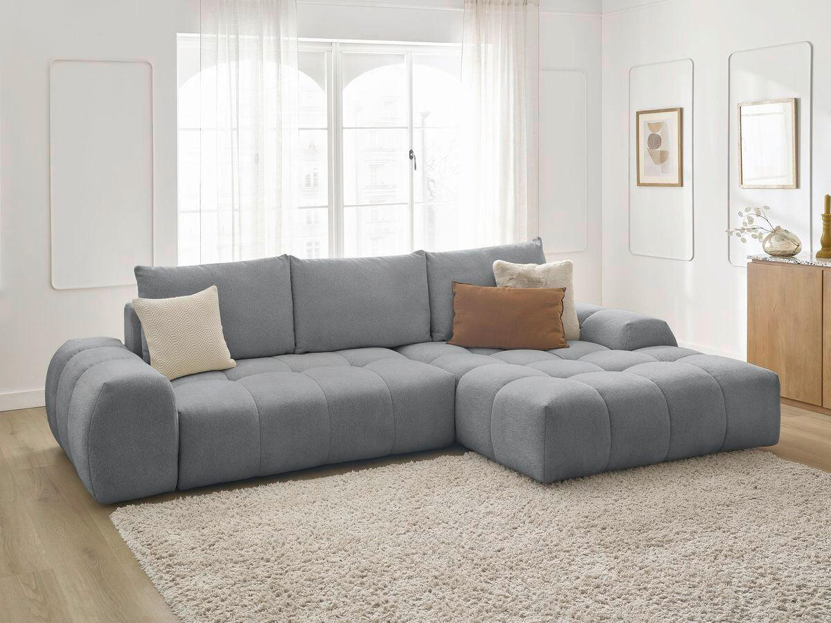 ECKSCHLAFSOFA EVEREST  mit Rücken echt, Armteil links, Armteil rechts Flachgewebe Dunkelgrau  - Dunkelgrau/Schwarz, MODERN, Kunststoff/Textil (318/180cm) - Livetastic