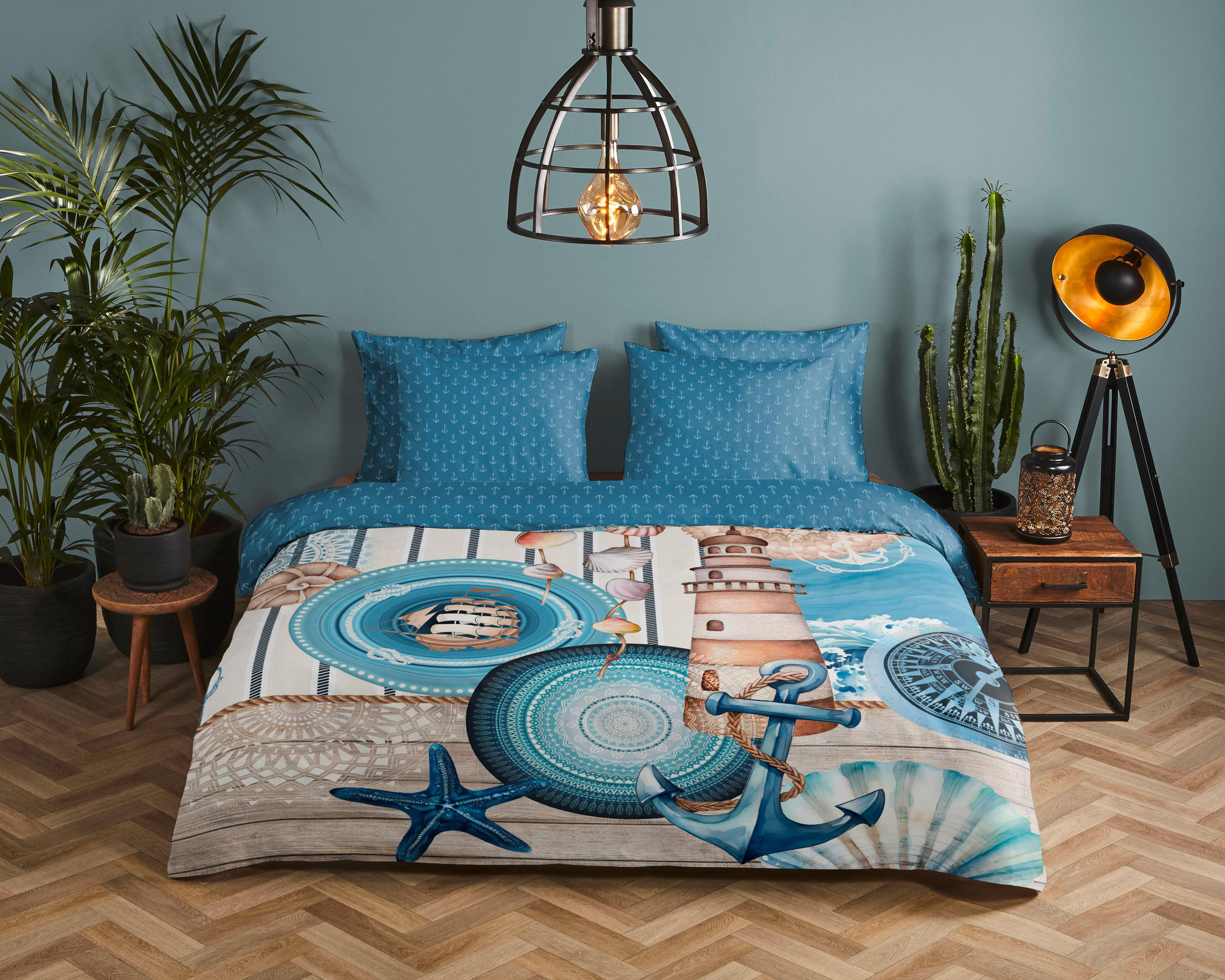 BETTWÄSCHE HIP Satin 140/200 cm  - Blau/Ecru, Design, Textil (140/200cm)