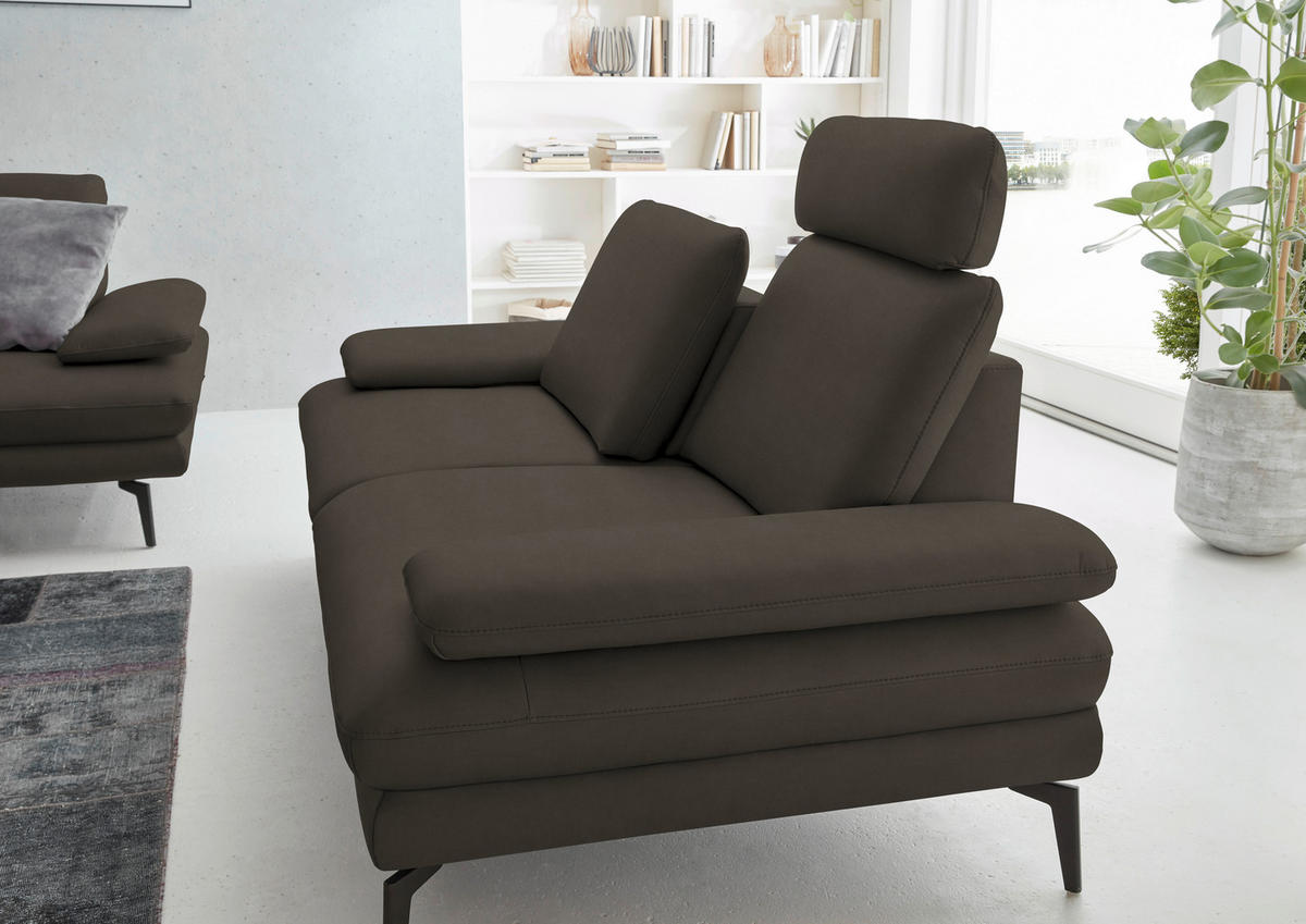 2,5-SITZER in Echtleder Graubraun  - Graubraun/Schwarz, Design, Leder/Metall (196/86/104cm) - Dieter Knoll