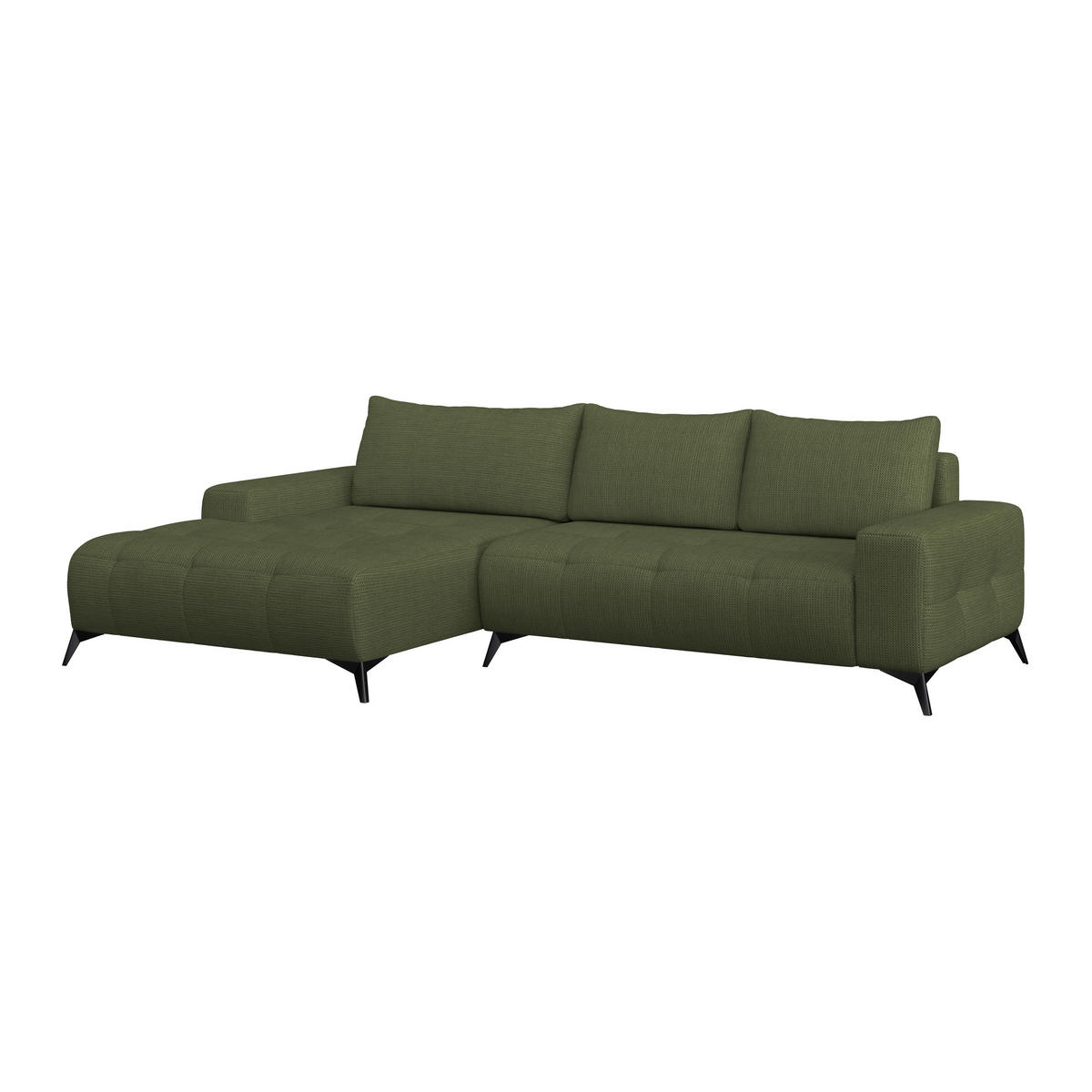 ECKSOFA MAURO Waldgrün Flachgewebe  - Waldgrün/Schwarz, Trend, Textil/Metall (175/290cm) - MID.YOU