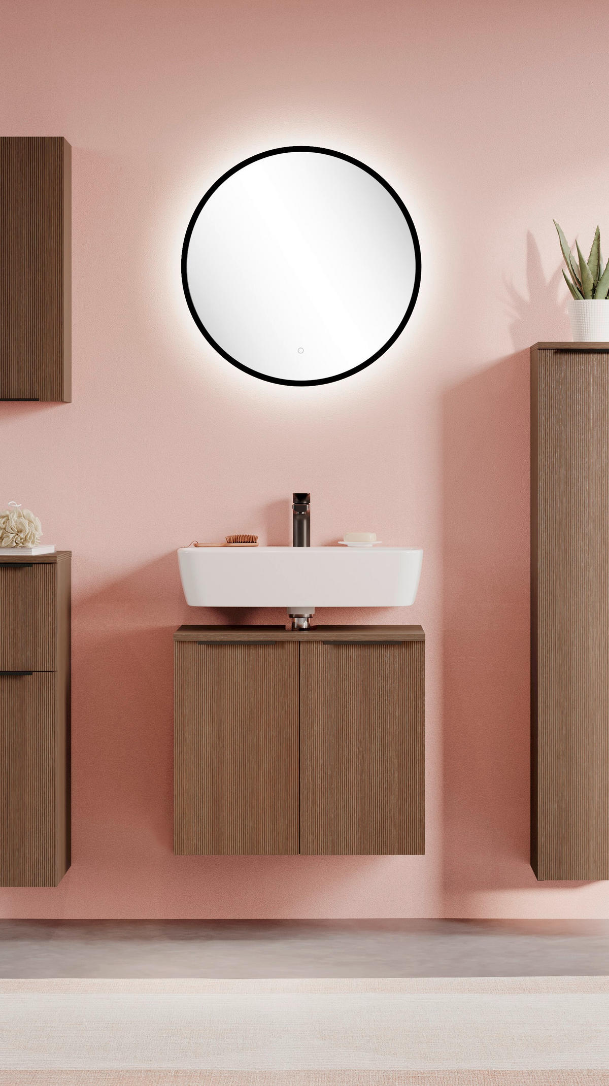 BADEZIMMER 2-teilig  in 60 cm  - Dunkelbraun/Schwarz, Basics, Holzwerkstoff/Kunststoff (60cm) - Held