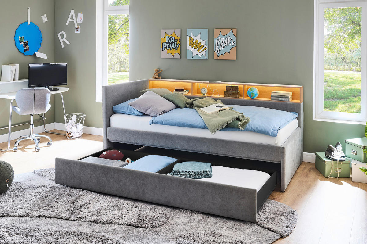 STAURAUMBETT 120/200 cm  in Grau, Eichefarben  - Eichefarben/Grau, MODERN, Holz/Holzwerkstoff (120/200cm) - Stylife