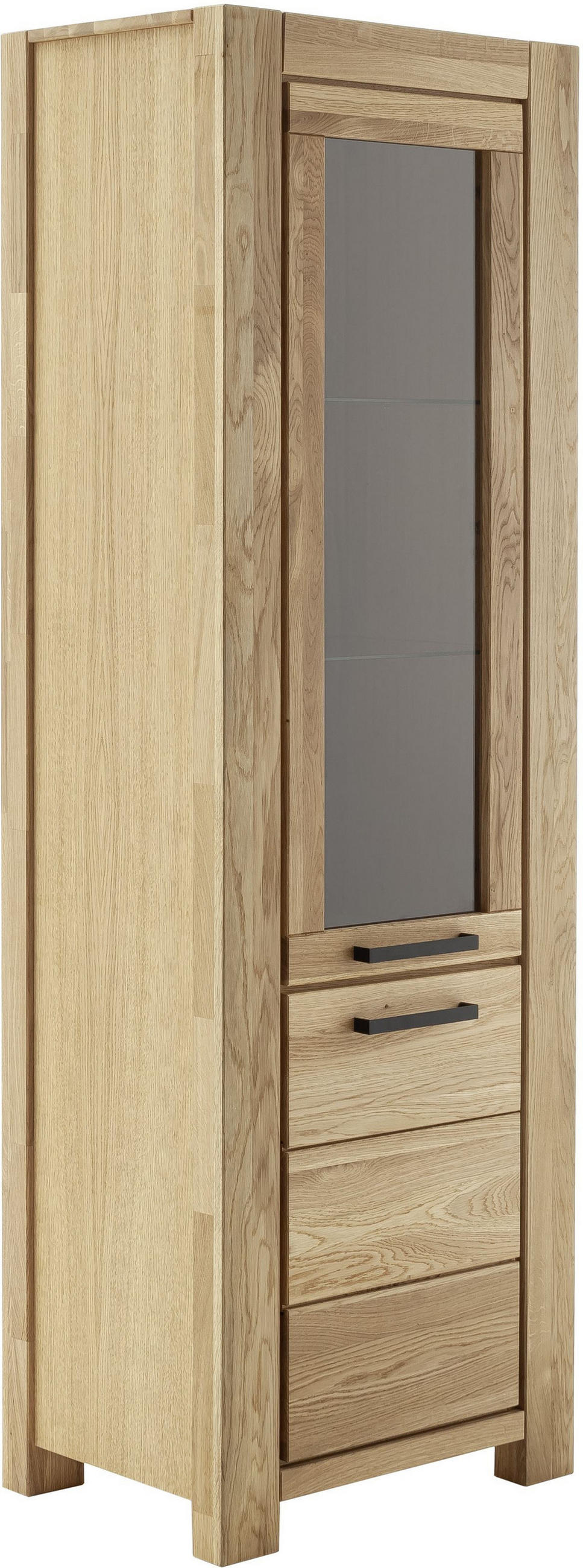 VITRINE in massiv Wildeiche Wildeiche  - Wildeiche/Schwarz, Natur, Glas/Holz (65/199/45cm) - Carryhome