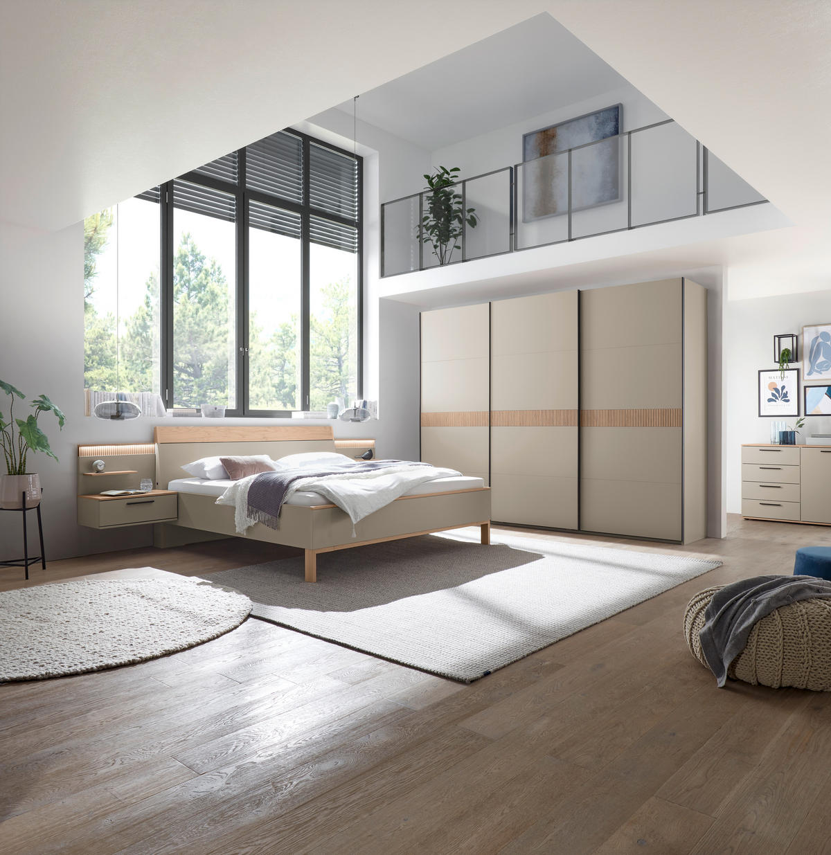 BETTANLAGE - Taupe/Eiche Bianco, Design, Holz (180/200cm) - Dieter Knoll