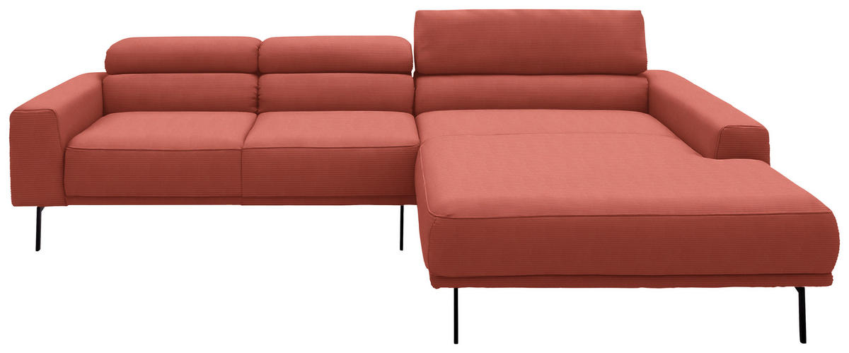 ECKSOFA Cord Koralle  - Koralle/Schwarz, Design, Textil/Metall (293/215-217cm) - Schöner Wohnen