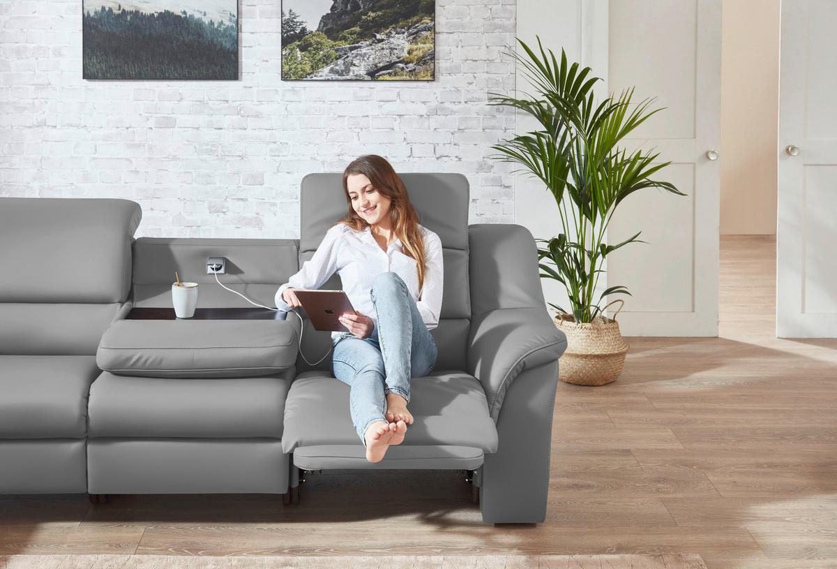 ECKSOFA  in Echtleder Hellgrau  260/324 cm  - Hellgrau/Schwarz, KONVENTIONELL, Leder/Kunststoff (260/324cm) - Cantus