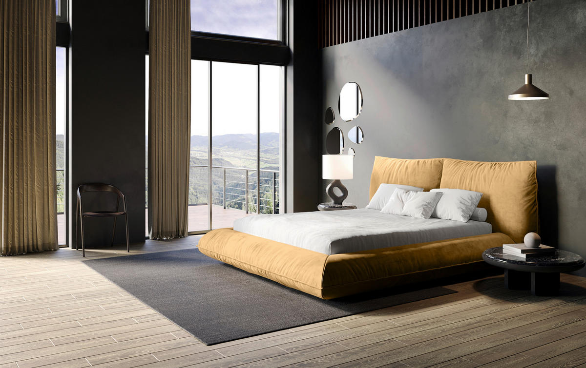 POLSTERBETT 180/200 cm,  in Senfgelb,  - Senfgelb/Schwarz, Design, Textil/Metall (180/200cm) - Belluti