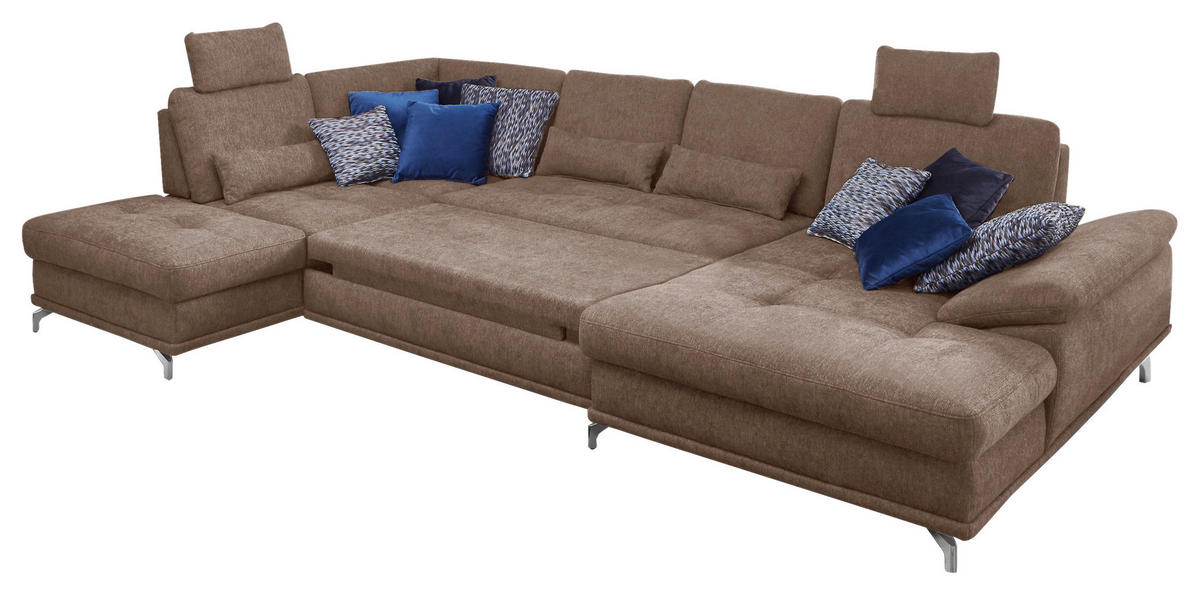 WOHNLANDSCHAFT Flachgewebe Taupe  - Taupe/Silberfarben, Konventionell, Textil/Metall (223/363/176cm) - Sit & More