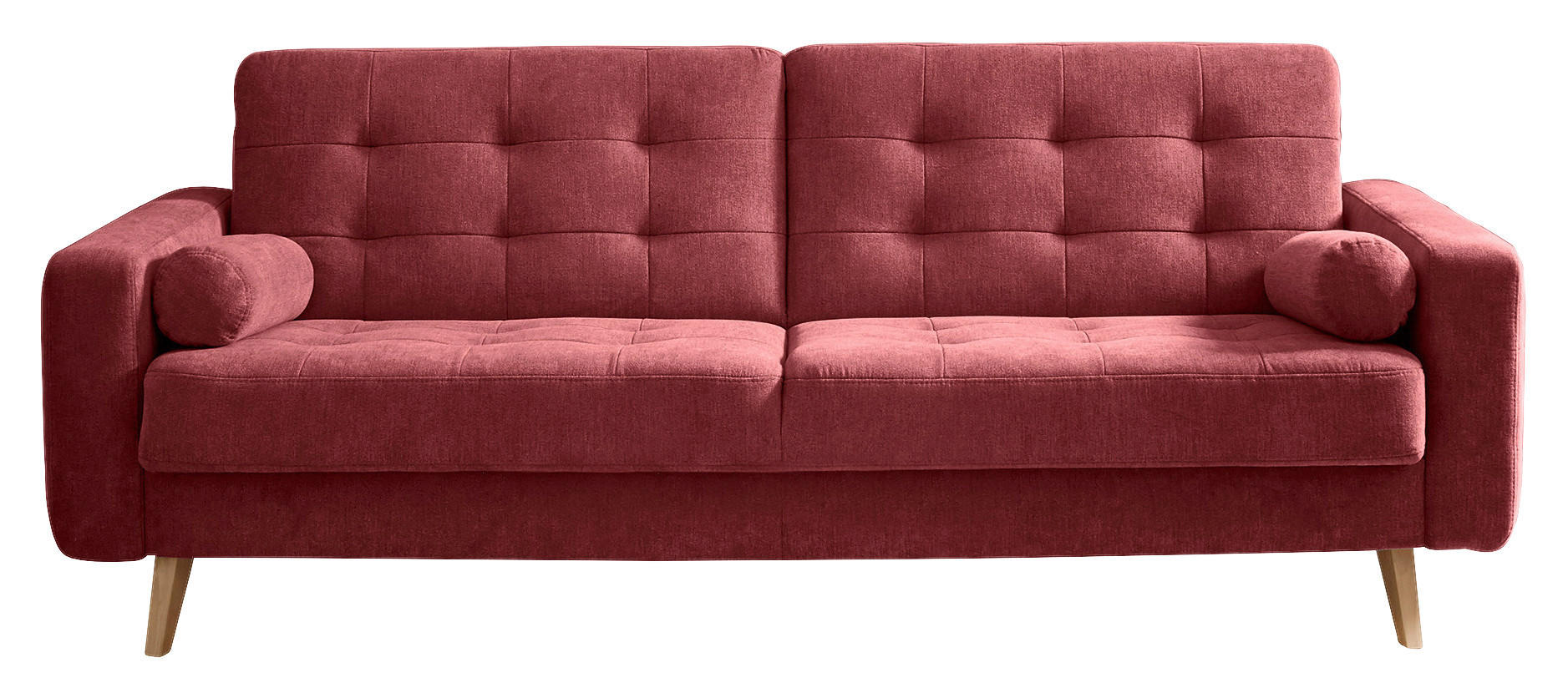 SCHLAFSOFA in Mikrovelours Beere  - Eichefarben/Beere, MODERN, Holz/Textil (222/86/90cm) - MID.YOU