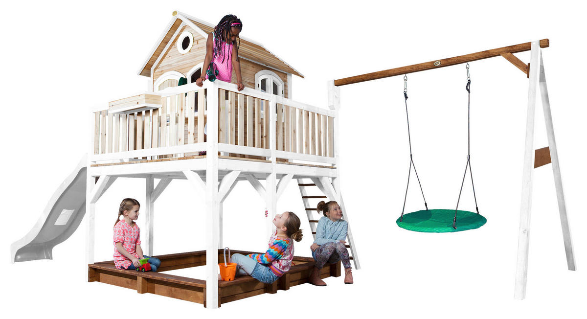 SPIELTURM 613/291/277 cm  - Braun/Weiß, KONVENTIONELL, Holz (613/291/277cm) - Ambia Garden