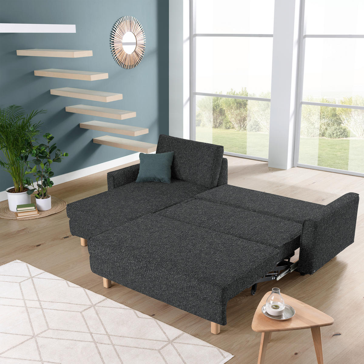 ECKSOFA  in Mikrovelours Anthrazit  170/237 cm  - Eichefarben/Anthrazit, KONVENTIONELL, Holz/Textil (170/237cm) - Sedda