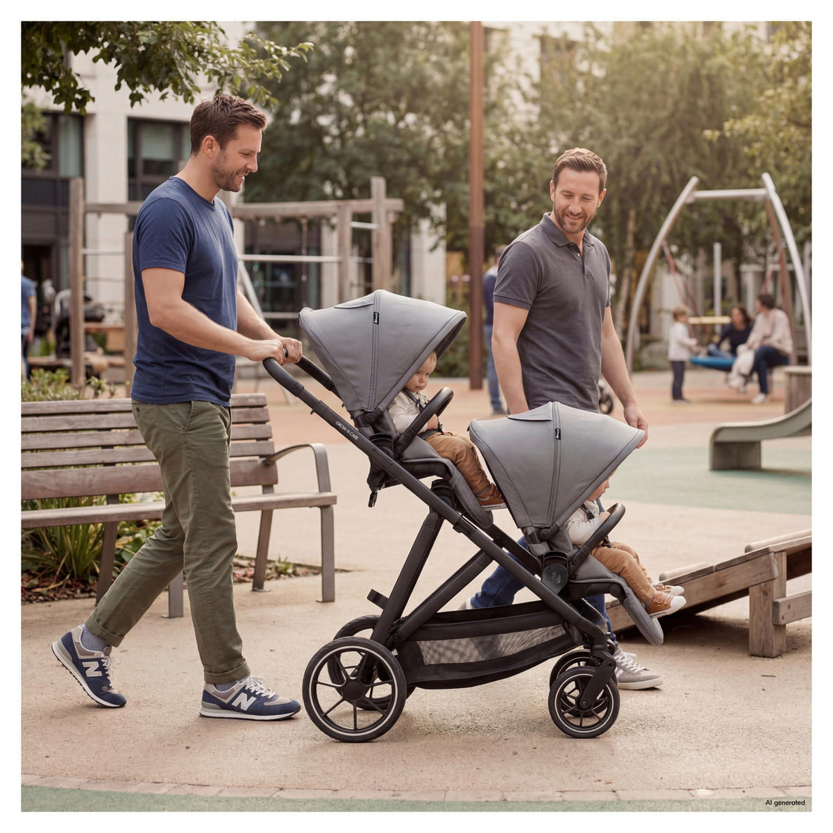 GESCHWISTERWAGEN Grow N Care  - Dunkelgrau/Schwarz, Basics, Textil/Metall (109/60/107-115cm) - Hauck