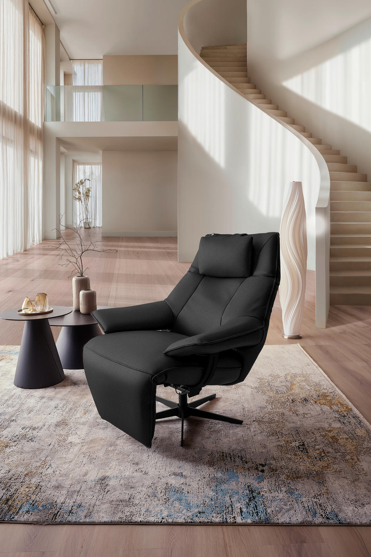 RELAXSESSEL in Leder Anthrazit  - Anthrazit/Schwarz, Design, Leder/Metall (92/79/82cm) - Dieter Knoll