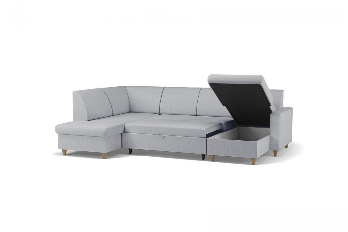 WOHNLANDSCHAFT NIKAS in Bouclé Grau  - Buchefarben/Grau, Design, Holz/Holzwerkstoff (310/198/145cm) - MID.YOU