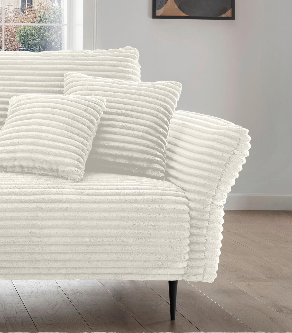 ECKSOFA in Cord Weiss  - Weiss/Schwarz, Design, Textil/Metall (178/264-302cm) - Livetastic