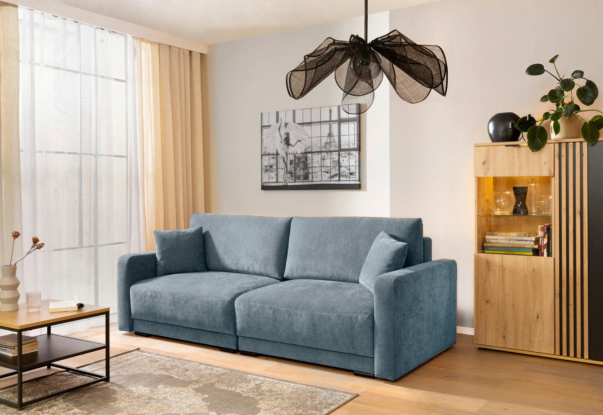 2-SITZER-SOFA in Chenille Blau  - Blau/Schwarz, Konventionell, Kunststoff/Textil (233/90/110cm) - MID.YOU