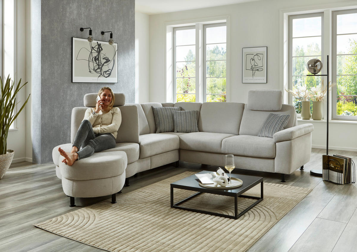 ECKSOFA in Flachgewebe Hellgrau  - Hellgrau/Schwarz, Konventionell, Textil/Metall (252/248cm) - Beldomo Comfort