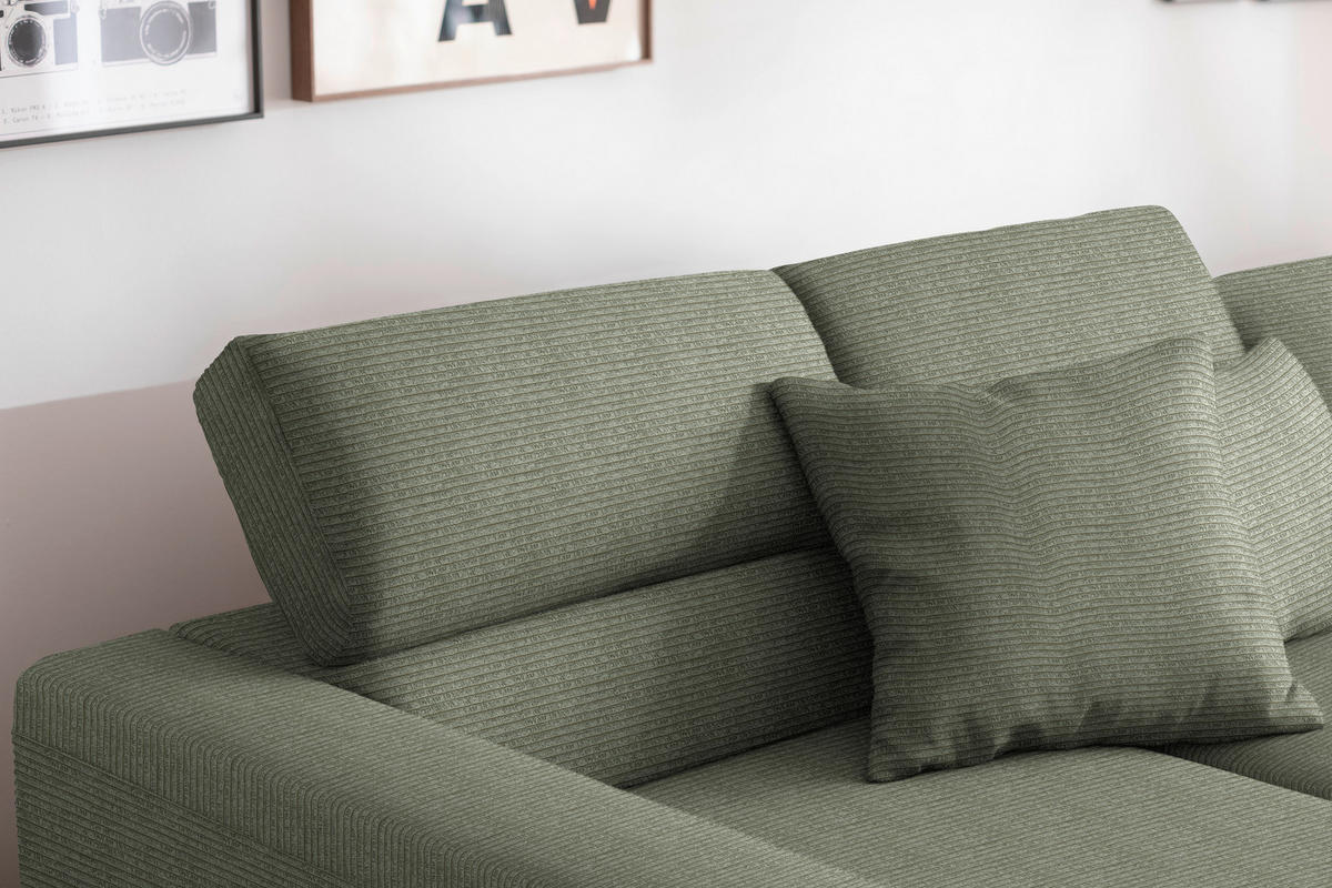 ECKSOFA Cord Olivgrün  - Schwarz/Olivgrün, Design, Textil/Metall (215-217/293cm) - Schöner Wohnen