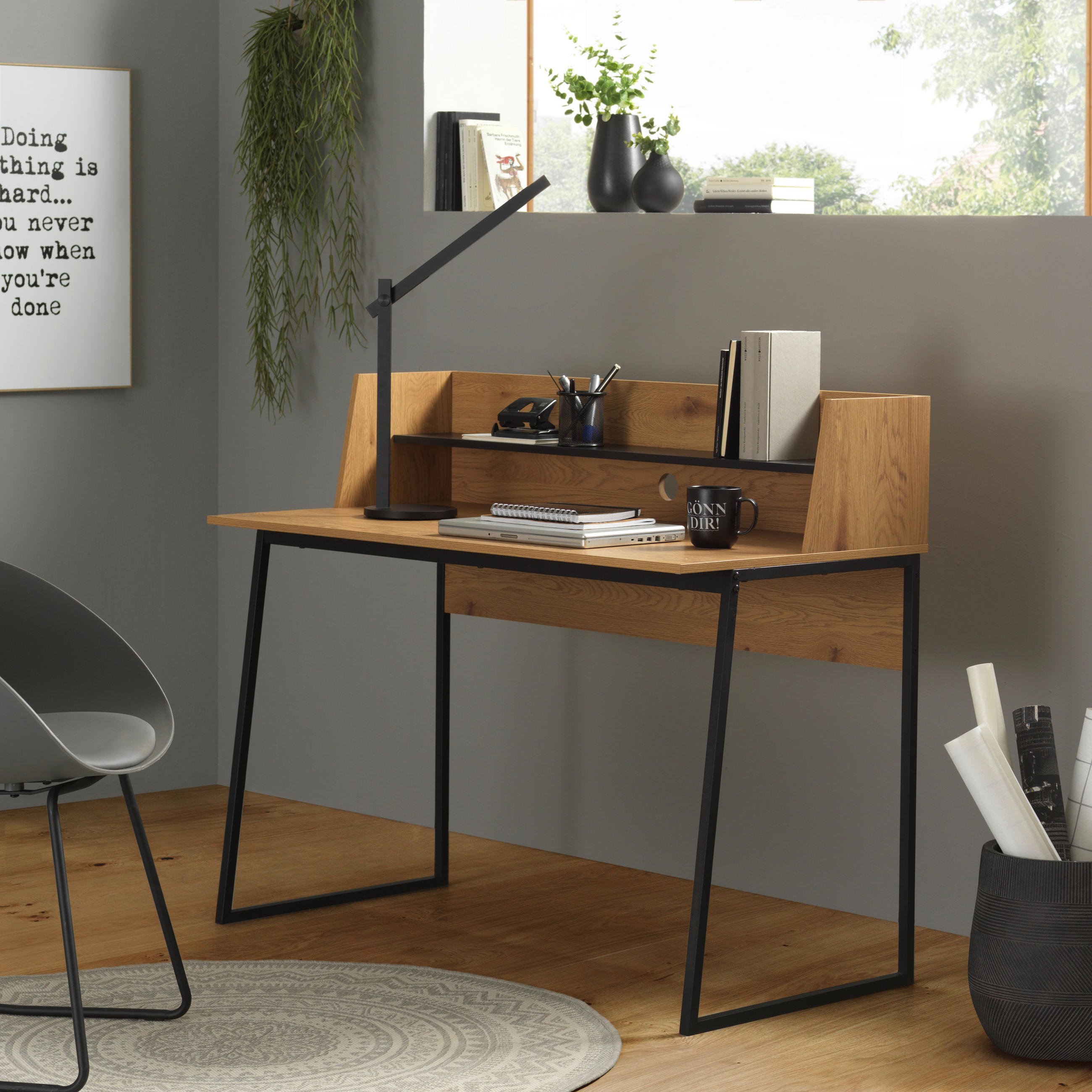 SCHREIBTISCH 120/100/60 cm in Schwarz, Eichefarben - Eichefarben/Schwarz, MODERN, Metall (120/100/60cm) - P & B