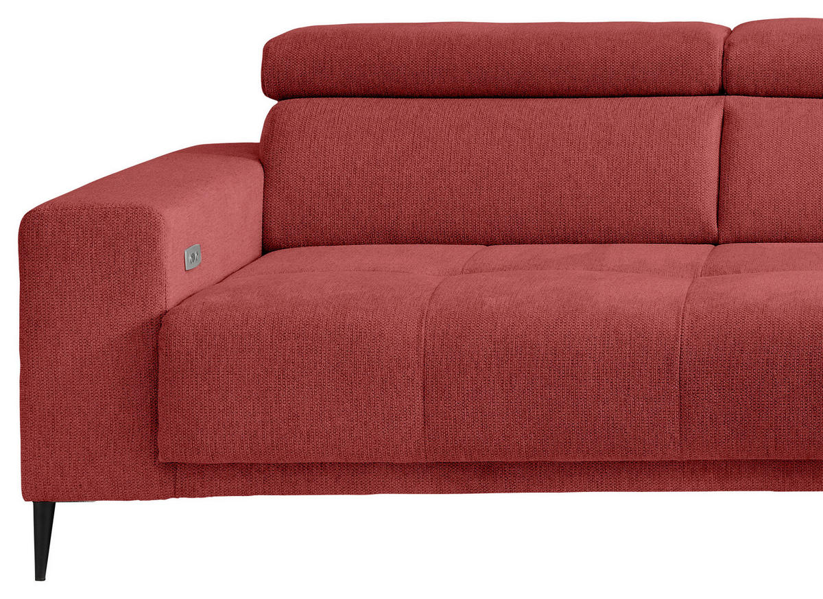 ECKSOFA INTERA Rot Struktur Kopfteilverstellung, Sitzvorzug  - Rot/Schwarz, KONVENTIONELL, Textil/Metall (305/225cm) - Livetastic