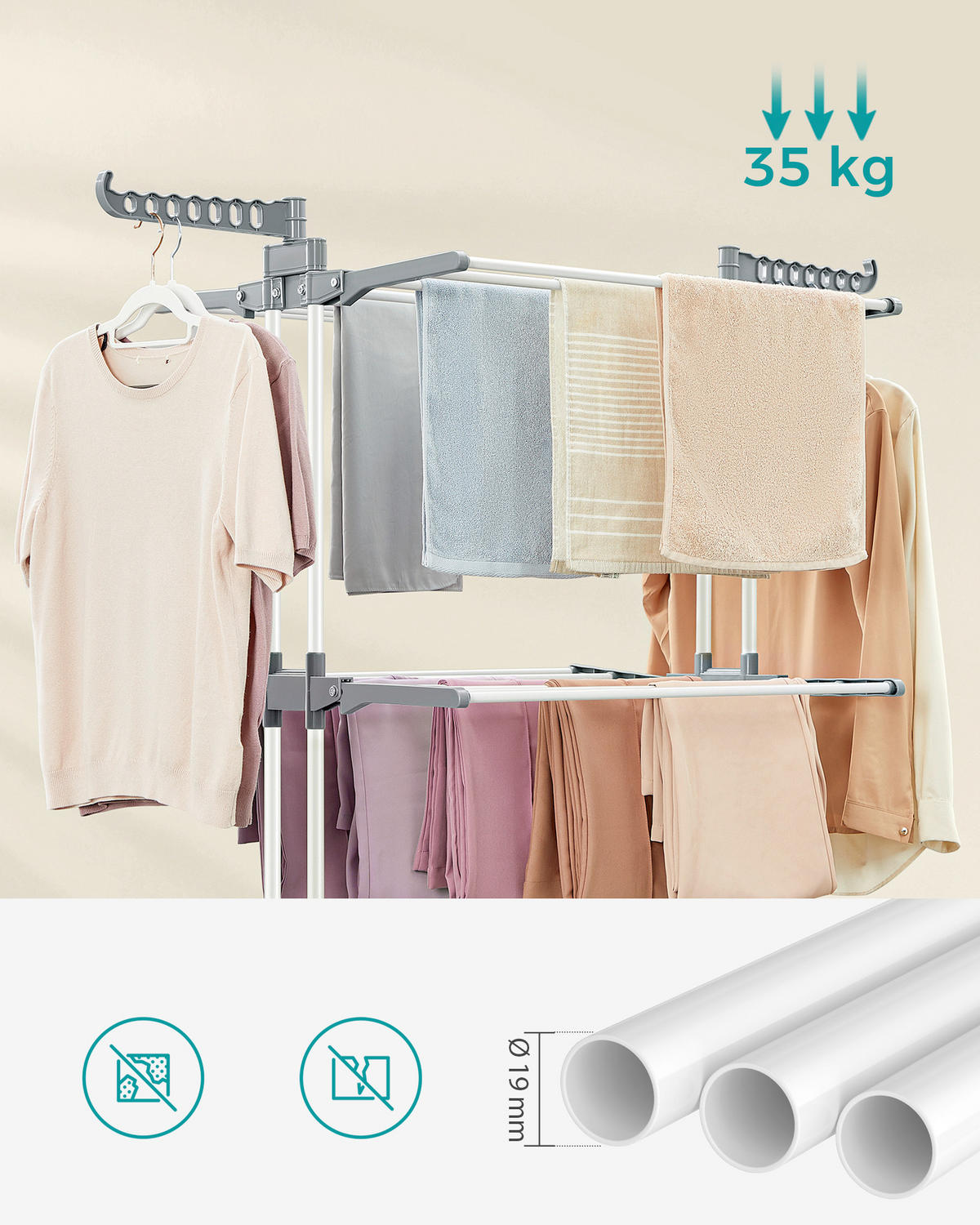 WÄSCHETROCKNER  - Weiß/Grau, Basics, Kunststoff/Metall (76/173/49cm)