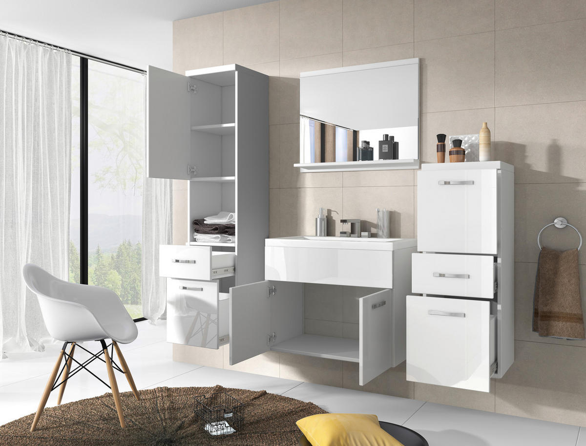 BADEZIMMER 5-teilig  in 120 cm  - Weiß Hochglanz/Weiß, LIFESTYLE, Holzwerkstoff/Metall (120cm) - P & B