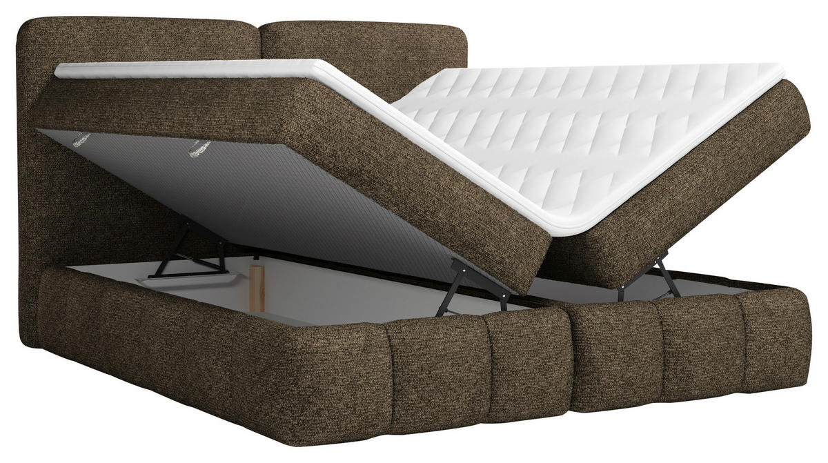 BOXBETT 160/200 cm,  in Dunkelbraun, Bettkasten, Topper, Matratzen, H3 = fest  - Dunkelbraun/Schwarz, KONVENTIONELL, Kunststoff/Textil (160/200cm) - Carryhome