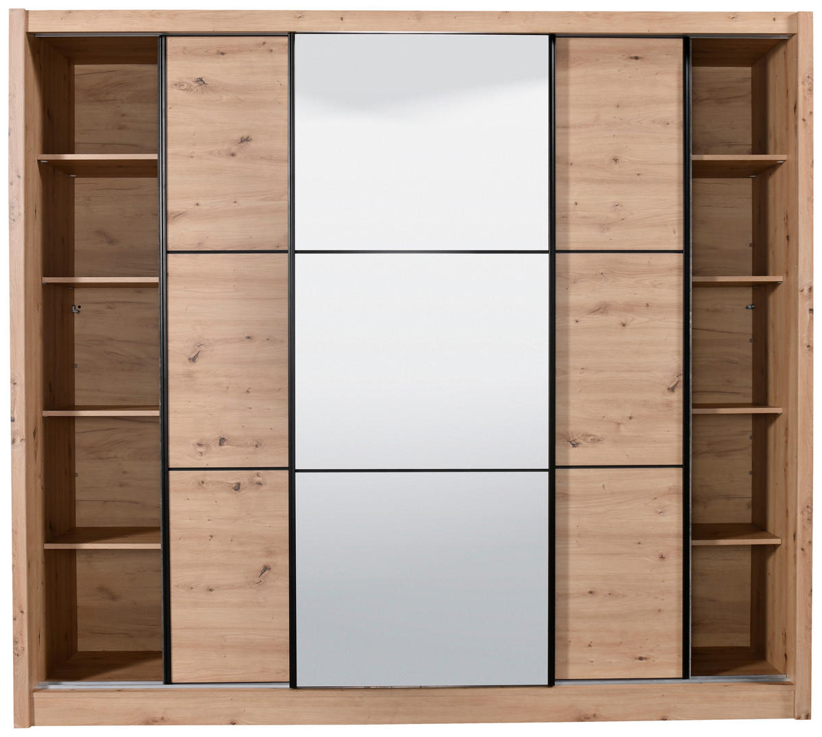 SCHIEBETÜRENSCHRANK 242/215,5/60 cm 3-türig Eiche Artisan  - Schwarz/Eiche Artisan, Basics, Glas/Holzwerkstoff (242/215,5/60cm) - Xora