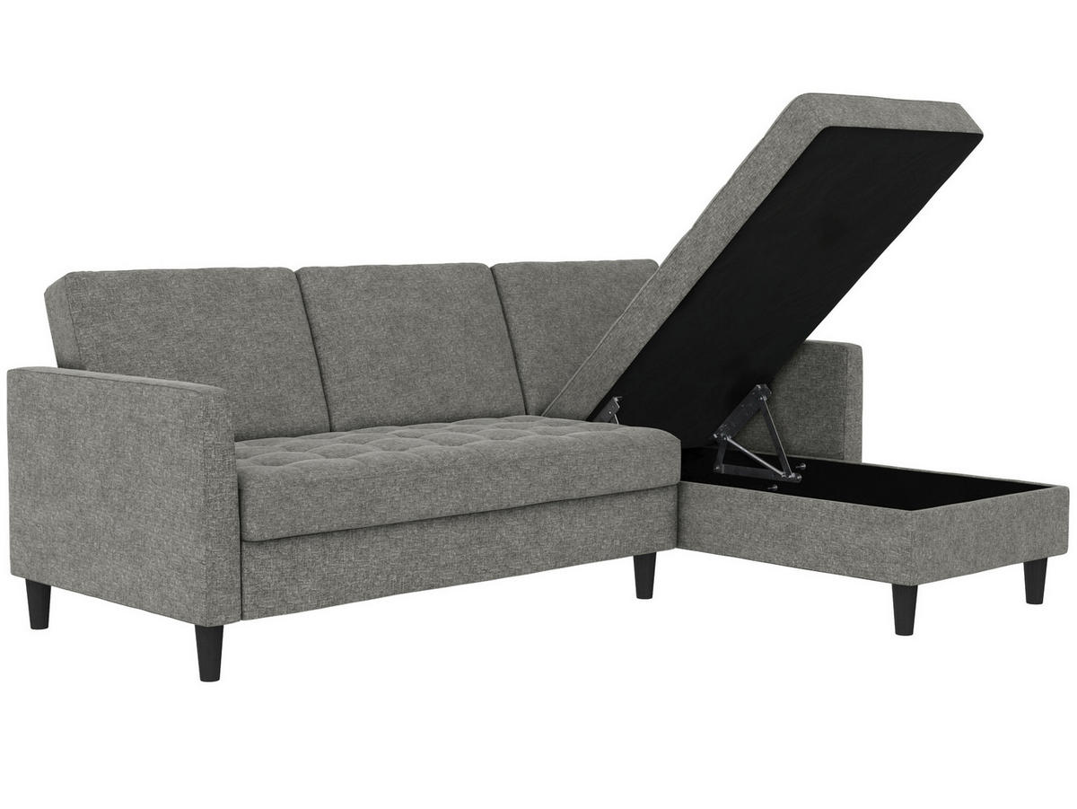 ECKSOFA PALERMO Anthrazit Webstoff, Leinenoptik Schlaffunktion, Stauraum  - Anthrazit/Schwarz, Basics, Kunststoff/Textil (213/154cm) - Livetastic