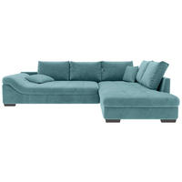 ECKSOFA in Cord Türkis  - Türkis/Schwarz, Konventionell, Holz/Textil (298/202cm) - MID.YOU