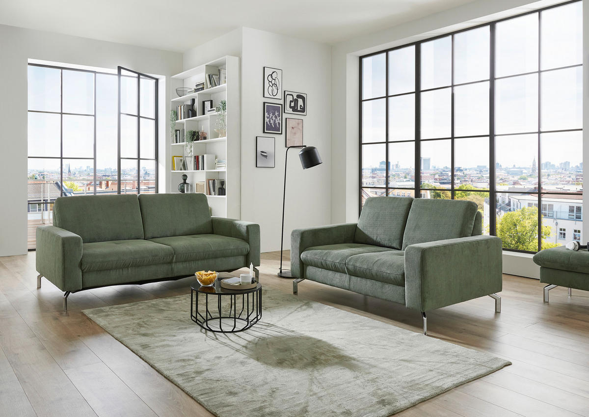 3-SITZER-SOFA Feincord Dunkelgrün  - Chromfarben/Dunkelgrün, Design, Textil/Metall (194/87/105cm) - Beldomo Style