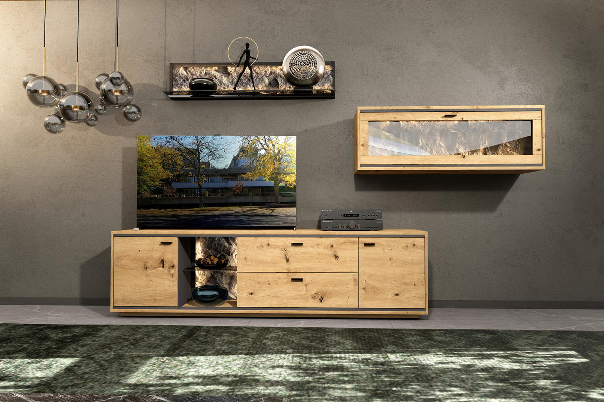 HÄNGEVITRINE in Graphitfarben, Eiche Artisan   - Schwarz/Graphitfarben, Design, Glas/Holzwerkstoff (130/45/40cm) - Cantus