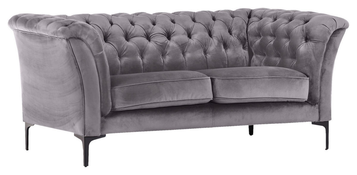 CHESTERFIELD-SOFA Hellgrau Flachgewebe  - Hellgrau/Schwarz, LIFESTYLE, Textil/Metall (195/80/100cm) - Landscape