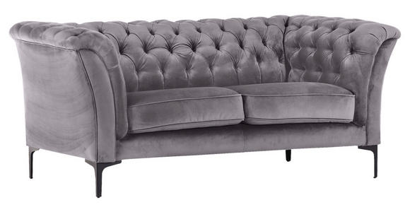 CHESTERFIELD-SOFA Hellgrau Flachgewebe  - Hellgrau/Schwarz, LIFESTYLE, Textil/Metall (195/80/100cm) - Landscape