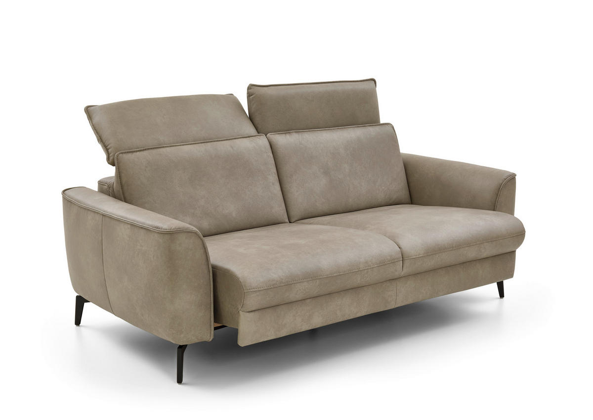 2,5-SITZER in Echtleder Graubraun  - Graubraun/Schwarz, Natur, Leder/Metall (194/81/110cm) - Valdera