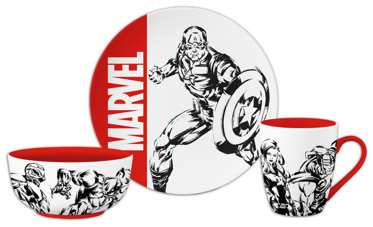 FRÜHSTÜCKSSERVICE Multicolor Marvel 3-teilig 1 Personen  - Multicolor, Basics, Keramik (23,5/23,5/11cm) - Marvel