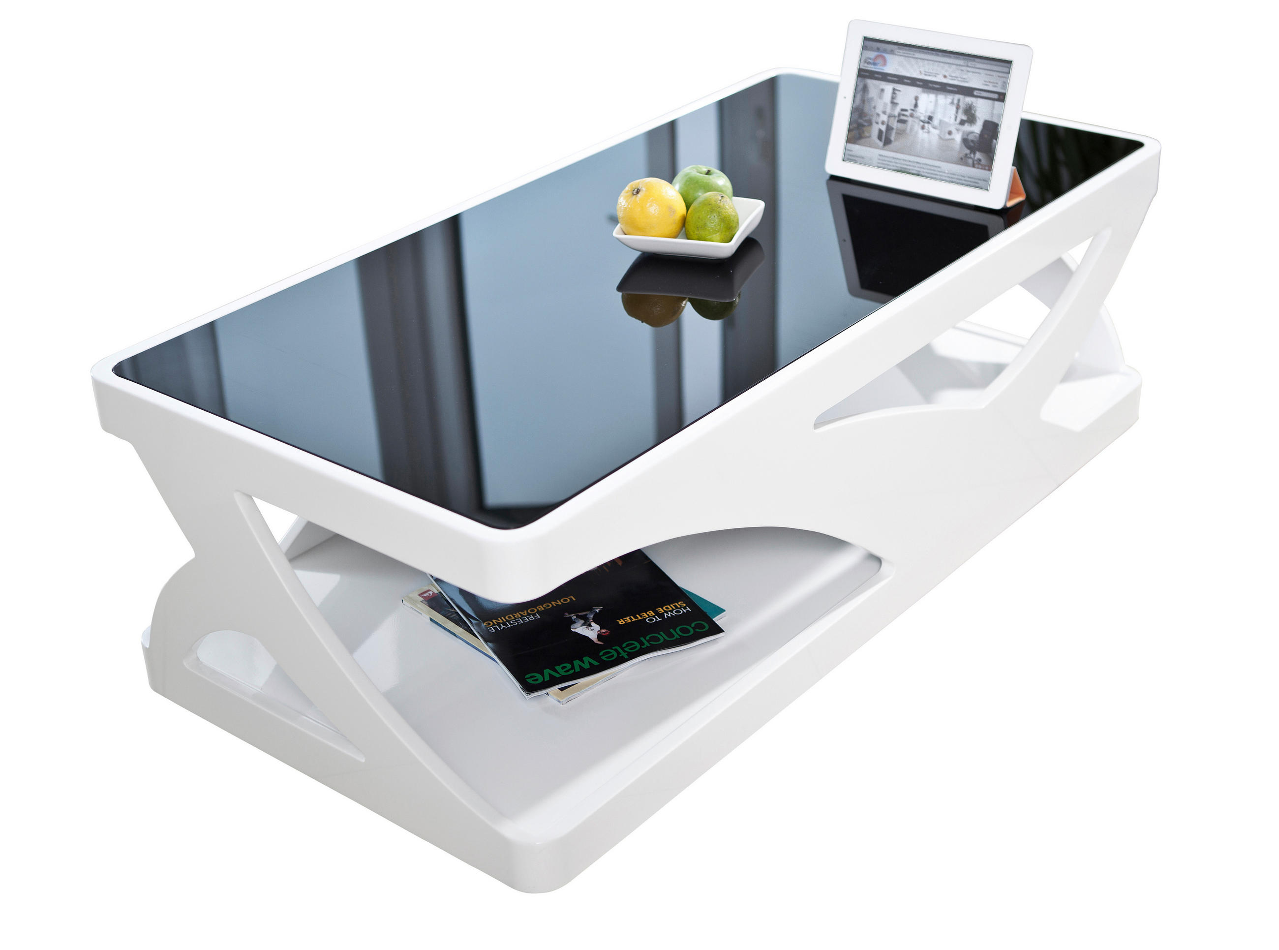 COUCHTISCH Sicherheitsglas 120/60/38 cm rechteckig Schwarz, Weiß Hochglanz  - Weiß Hochglanz/Schwarz, Design, Glas/Holzwerkstoff (120/60/38cm) - Livetastic