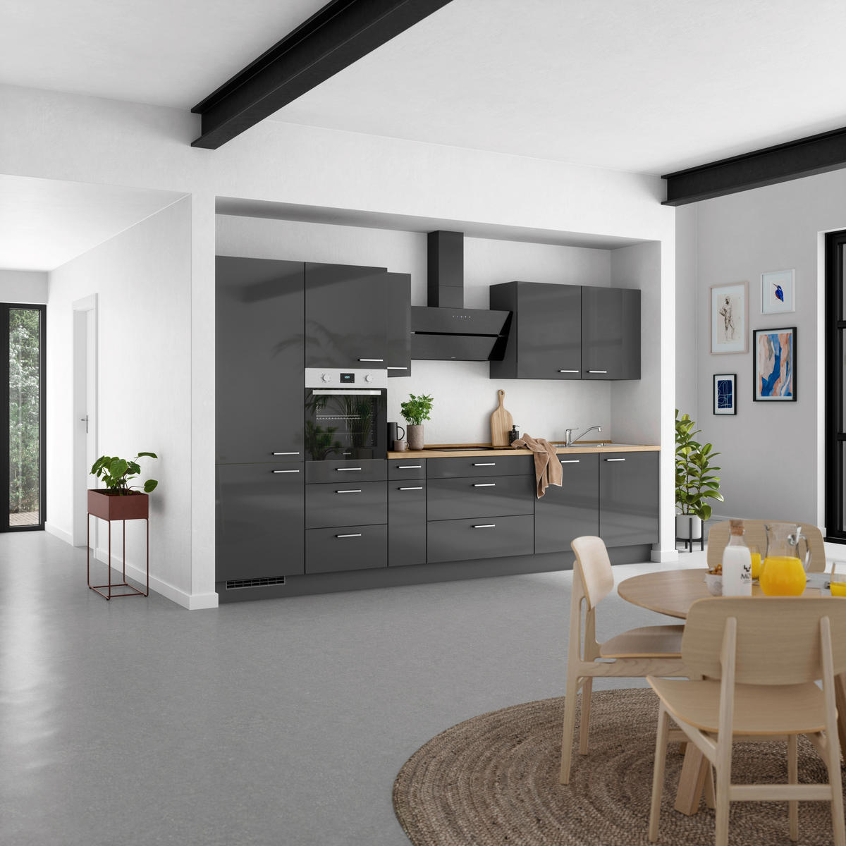 KÜCHENBLOCK 360 cm   in Eichefarben, Schieferfarben  - Schieferfarben/Edelstahlfarben, MODERN, Holzwerkstoff/Metall (360cm) - Nobilia