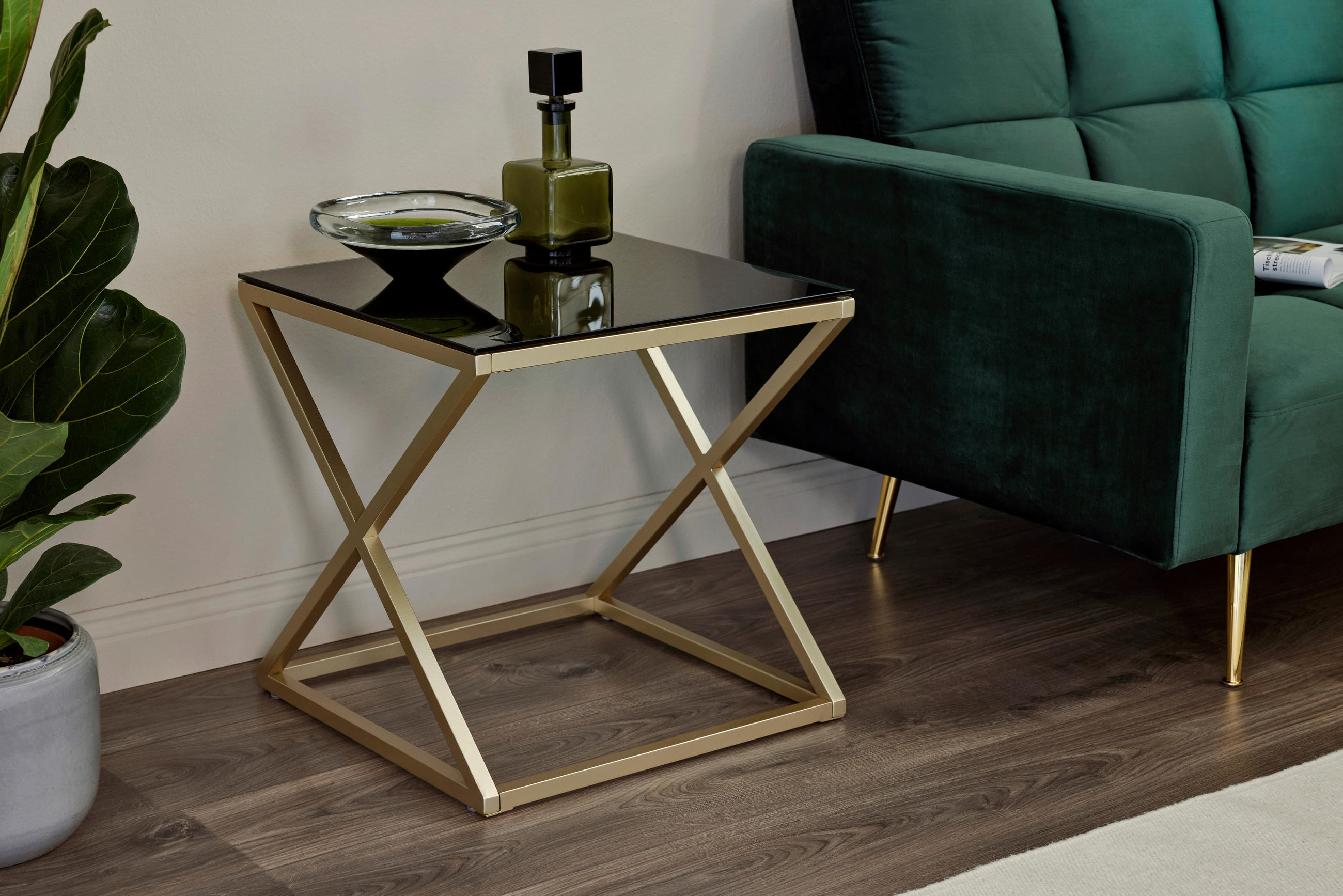 BEISTELLTISCH in Metall, Glas 50/50/50 cm - Goldfarben/Schwarz, Modern, Glas/Metall (50/50/50cm) - Livetastic