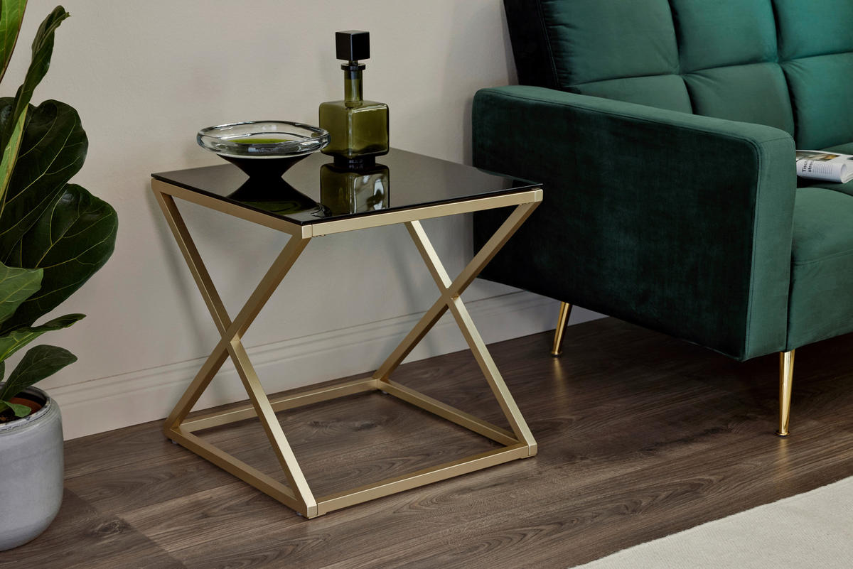 BEISTELLTISCH 50/50/50 cm Schwarz, Goldfarben quadratisch  - Goldfarben/Schwarz, MODERN, Glas/Metall (50/50/50cm) - Livetastic
