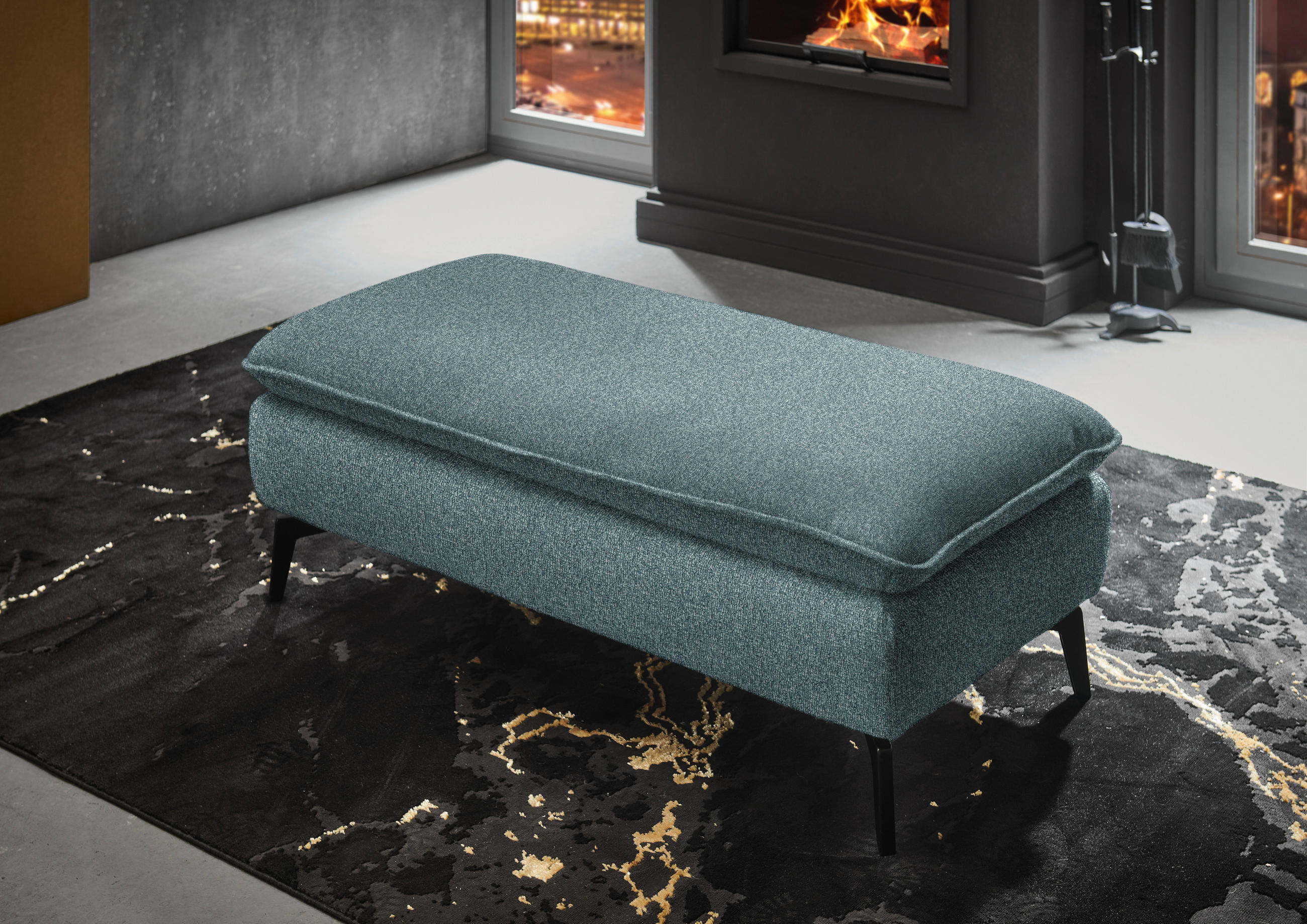 HOCKER in Textil Blaugrau  - Blaugrau/Schwarz, Design, Textil/Metall (130/46/65cm) - Valdera