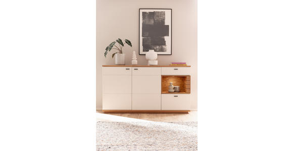 SIDEBOARD Weiß, Wildeiche  180/100/44 cm  - Wildeiche/Anthrazit, Design, Glas/Holz (180/100/44cm) - Novel